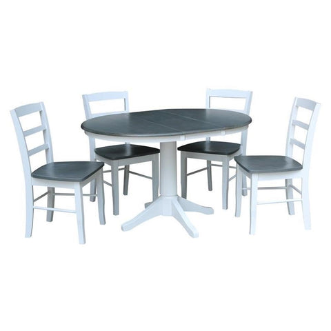 IC INTERNATIONAL CONCEPTS 36 in. Wood Dining Table with 4 Madrid Ladderback Chairs in White/Heather Gray