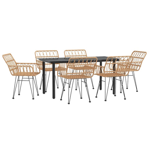 vidaXL Patio Dining Set 7 Piece, Rattan Patio Conversation Set, Outdoor Furniture Set for Porch Patio Deck Balcony, Modern Style, Poly Rattan