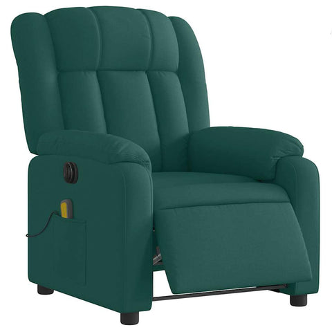 vidaXL Electric Massage Recliner Chair - Dark Green Fabric Reclining Armchair with Vibration, Motorized Foot/Backrest for Living Room, Bedroom