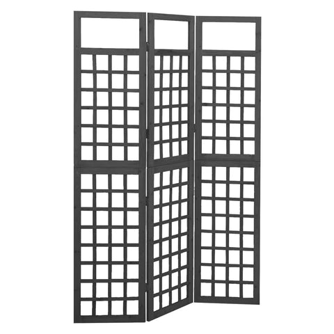 vidaXL 3-Panel Room Divider/Trellis, Solid Fir Wood, Outdoor Use, Plant Support, Black, Foldable, Size: 47.6"x70.9", Thickness: 0.8", Assembly Required