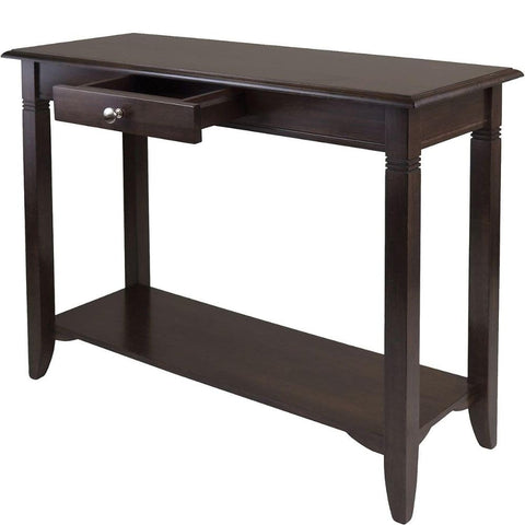 Oakestry Nolan Console Table With Single Drawer Rectangular Surface and Lower Shelf Spacious Top Finished in Cappuccino Sleek Profile for Entryway Hallway or Living Room for Displaying Decorative Item