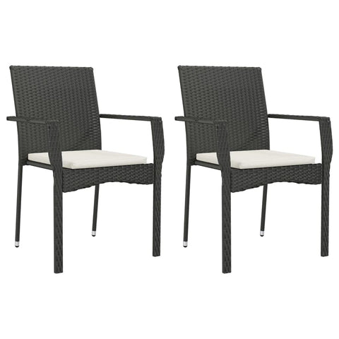 vidaXL Modern Poly Rattan Garden Chairs Set with Cushions Black Stackable Outdoor Furniture of 2 Comfortable Dining Durable Weather Resistant Patio Seating Chair Lounger Balcony