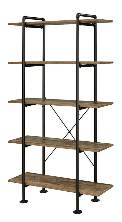 Nefo Rustic Oak Wood/Black Metal 5-Tier Bookshelf by Acme