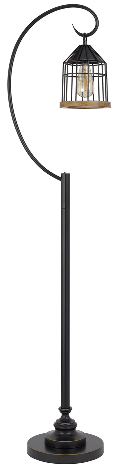 Cal 60W Valparaiso downbridge Metal Floor lamp with Lantern Style Metal and Pine Wood Shade