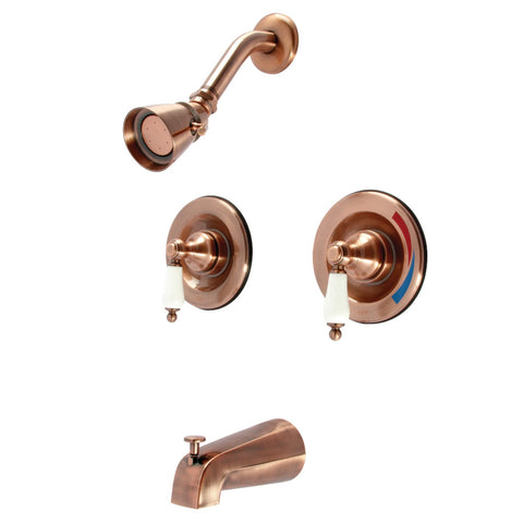 Kingston Brass KB666PLAC Vintage Pressure Balanced Two-Handle Tub and Shower Faucet, Antique Copper