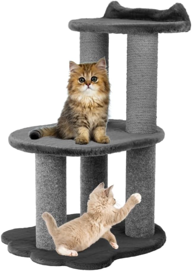 34 Inch Classic Comfort for Indoor Modern Premium Cats and Kittens Scratching Tower Larger Base for Better Stability, (Furs: Grey, Rope: Grey)