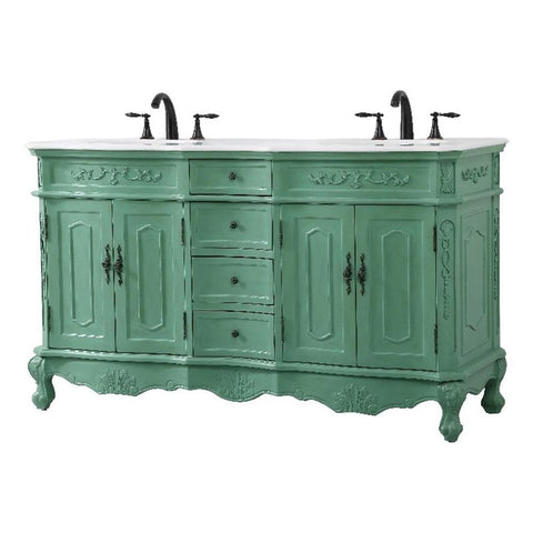 Elegant Kitchen and Bath Danville 60" Double Solid Wood Bathroom Vanity in Green