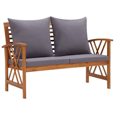 vidaXL Dark Gray Wooden Patio Bench with Cushionsâ€“ 46.9" Solid Acacia Wood, Oil-Finished, Easy Maintenance, Comfortable Seating, Perfect for Outdoor Spaces Like Garden, Patio, Balcony