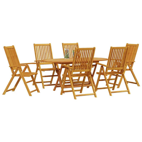 vidaXL Garden Dining Set Folding 7 pcs Brown Solid Acacia Wood, Acacia Wood Furniture, Rustic Dining Set for Outdoor Fun, Great for Garden or Patio, Beige Look