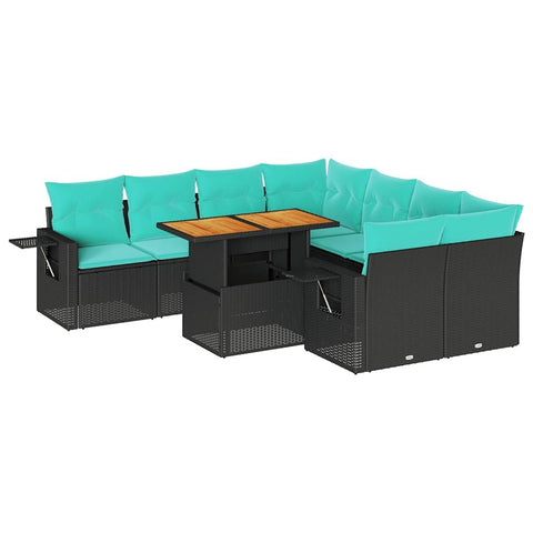 vidaXL 9 Piece Patio Sofa Set with Cushions Black Poly Rattan, Garden Sofa Set, Garden Lounge Set, Sofa for Garden, Outdoor Sofa Set