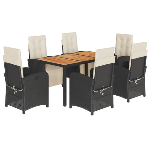 vidaXL 7 Piece Garden Dining Set with Cushions Black Poly Rattan UV Resistant Acacia Wood Table Adjustable Chairs Perfect for Outdoor and Relaxation Patio Furniture 6 Seater Wicker Reclining