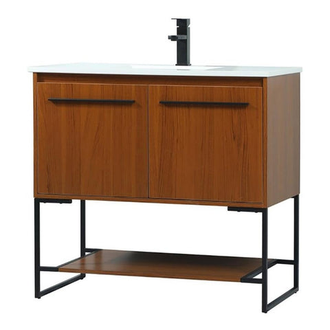 Elegant Decor Sloane 36" MDF and Steel Single Bathroom Vanity in Teak