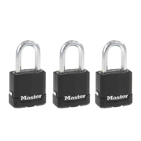 Master Lock Black Magnum Keyed-Alike Padlocks with All-Weather Cover, Outdoor Lock for Fence or Gate with a 1-7/8 Inch Lock Body and 1-1/2 Inch Shackle, 3-Pack