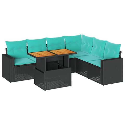 vidaXL 7 Piece Patio Sofa Set with Cushions Black Poly Rattan, Garden Sofa Set, Garden Lounge Set, Sofa for Garden, Outdoor Sofa Set