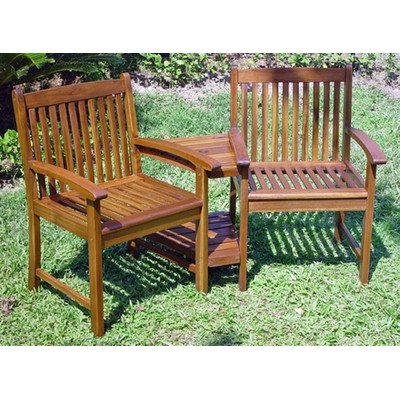 International Caravan Outdoor Wood Corner Double Chair in Brown