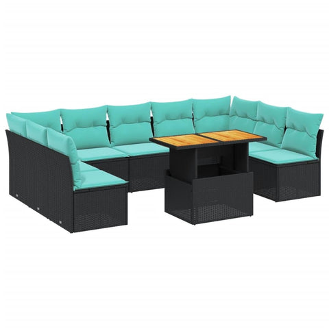 vidaXL Patio Sofa Set with Cushions 10 Piece, Outdoor Sectional Sofa Couch, Patio Conversation Set for Garden Backyard, Black Poly Rattan