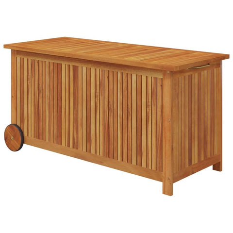 vidaXL Solid Acacia Wood Patio Storage Box with Wheels, Spacious Outdoor Garden Furniture Organizer with California Proposition 65 Warning, Brown, Retro Style