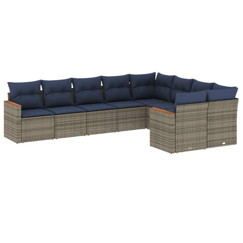 vidaXL 9 Piece Garden Sofa Set with Cushions Grey Poly Rattan