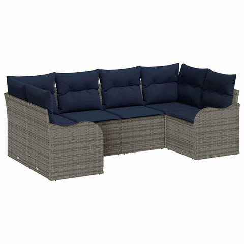 vidaXL Sofa Set with Cushion 6 pcs Grey Synthetic: Poly Rattan, Chic Patio and Deck Sofa Set, Rectangular, Modern, Sturdy, Lightweight, UV-Resistant Poly Rattan Furniture