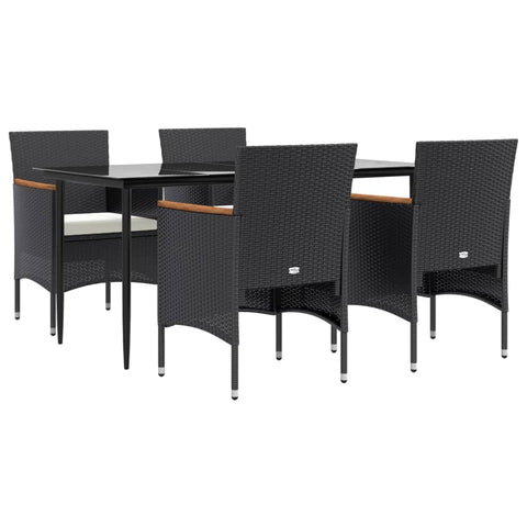 vidaXL 5-Piece Modern Patio Dining Set with Cushions in Black - Outdoor Garden Furniture with Weather-Resistant PE Rattan and Cushioned Chairs