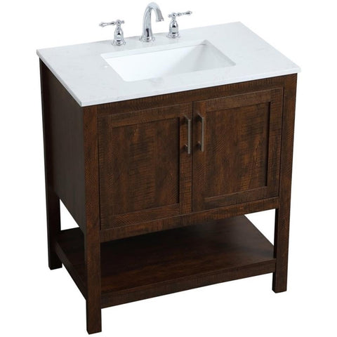 Elegant Decor Aubrey 30" Single Quartz Top Bathroom Vanity in Espresso