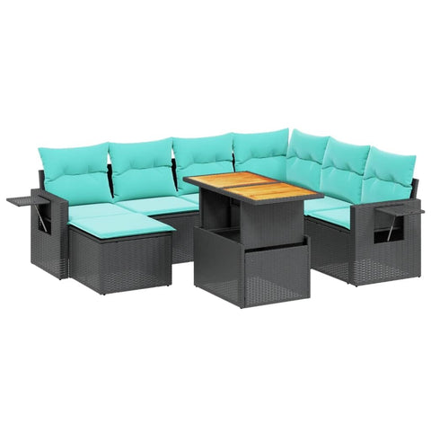 vidaXL Patio Sofa Set with Cushions 8 Piece, Outdoor Sectional Sofa Couch, Patio Conversation Set for Garden Backyard, Black Poly Rattan