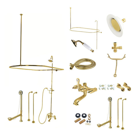 Kingston Brass CCK1142PX Vintage Clawfoot Tub Faucet Package with Shower Enclosure, Polished Brass