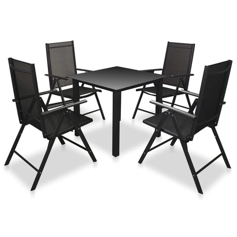 vidaXL Garden Dining Set Black Powder-Coated Aluminum, textilene, Glass