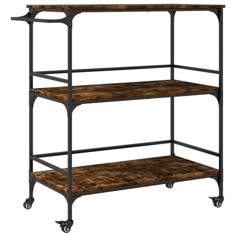 vidaXL Smoked Oak Kitchen Trolley 39.6"x19.7"x41.3" - Engineered Wood Rolling Cart with Wheels, Storage Organizer for Home