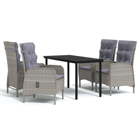 vidaXL 5 Piece Outdoor Patio Dining Set with Cushions â€“ Versatile PE Rattan Chairs & Glass Tabletop â€“ in Elegant Gray and Black â€“ Sturdily Constructed with Powder-Coated Steel Frames