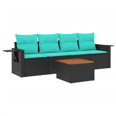 vidaXL Patio Sofa Set with Cushions 5 Piece, Outdoor Conversation Set, Sectional Sofa for Balcony Garden, Modern Style, Black Poly Rattan