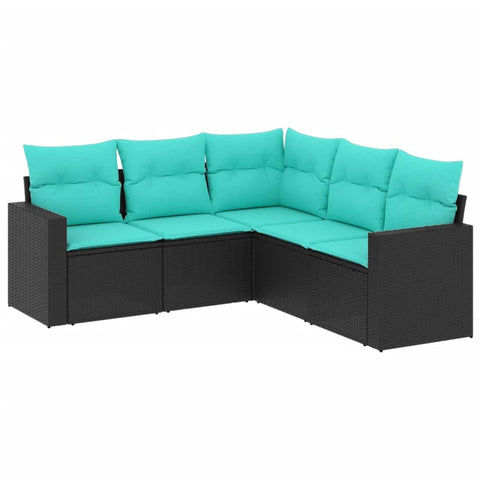 vidaXL Patio Sofa Set with Cushions 5 Piece, Patio Furniture, Outdoor Sectional Sofa Conversation Set for Balcony Garden, Black Poly Rattan