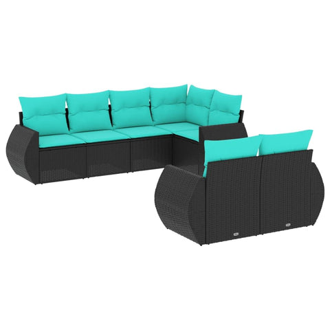 vidaXL Patio Sofa Set with Cushions 7 Piece, Outdoor Conversation Set, Sectional Sofa for Balcony Garden, Modern Style, Black Poly Rattan