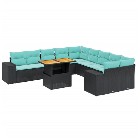 vidaXL Patio Sofa Set with Cushions 11 Piece, Outdoor Sectional Sofa Couch, Patio Conversation Set for Garden Backyard, Black Poly Rattan