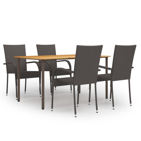 vidaXL 5-Piece Patio Dining Set - Poly Rattan Outdoor Furniture in Brown - Stackable Weather-Resistant Chairs - Solid Acacia Wood Table