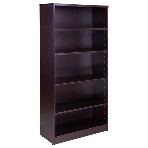 Oakestry Mocha Bookcase Shelf Storage Unit Thermal Fused Melamine Construction 3mm PVC Edge Banding Scratch Resistant Finish Cam Lock Assembly System Leveling Glides for Stability Contemporary Design