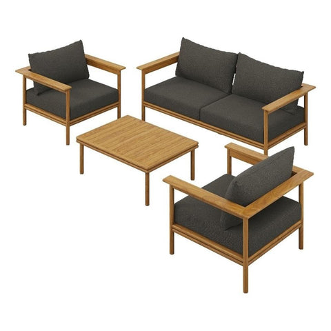 Modway Wren Teak Wood Outdoor Patio 4 Piece Furniture Set in Natural Flint Gray