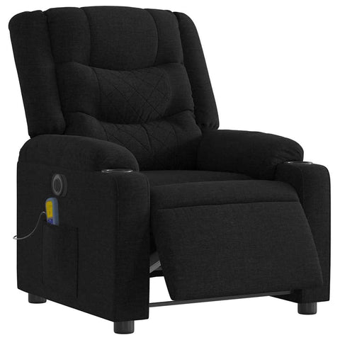 vidaXL Electric Massage Recliner Chair-Black Fabric-Wingback Home Theater Seating with Cup Holders-Auto Adjust Footrest, 3206896