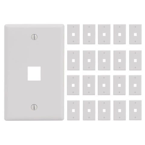 ICC 1-Port Keystone Wall Plate (25 Pack), UL Listed, Durable ABS Plastic, Single Gang Wall Plate for RJ45 Modular Jack and Inserts, White