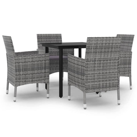 vidaXL Patio Dining Set 5 Piece with Cushions Garden Outdoor Lawn Yard Terrace Balcony Table and Chair Seat Seating Furniture Poly Rattan and Glass