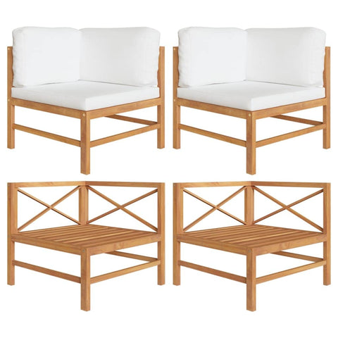 vidaXL Corner Sofas with Cream Cushions - 2 pcs, Made from Solid Teak Wood, Weather Resistant, Suitable for Garden, Patio or Terrace - Fine Sanded, Easy to Clean