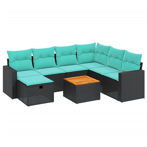 vidaXL Patio Sofa Set with Cushions 8 Piece, Outdoor Conversation Set, Sectional Sofa for Balcony Garden, Modern Style, Black Poly Rattan