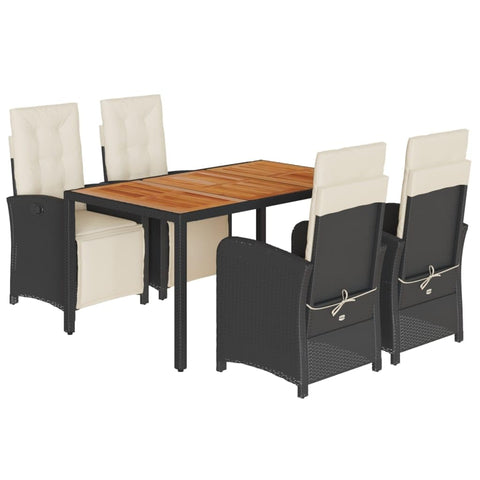 vidaXL Garden Dining Set 5 Piece with Cushions, Table and Chairs for Patio, Outdoor Dining Set with Coffee Table, Modern Style, Black Poly Rattan