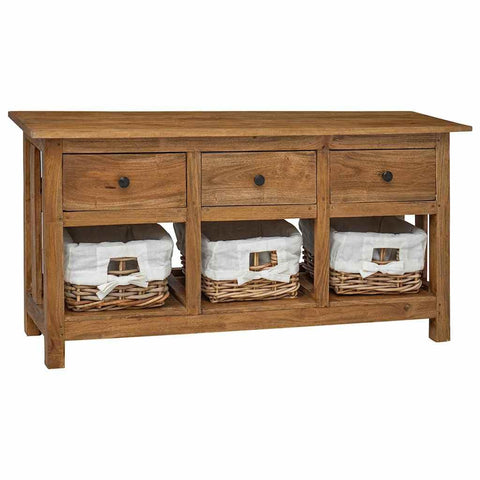 vidaXL ic Solid Reclaimed Wood Sideboard – Versatile Piece as a Dresser, HiFi Cabinet, or TV Stand - Storage with 3 Drawers and 3 Removable Rattan Baskets – Handcrafted – 39.4"x11.8"x19.7".