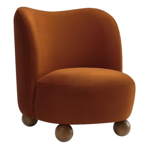 Modway Monroe Performance Velvet Accent Chair in Rust Walnut - Upholstered Stain-Resistant Barrel Chair - Comfy Lounge Chair - Oversized Round Armless Reading Chair for Living Room