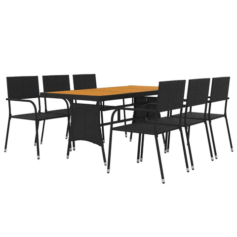 vidaXL Patio Dining Set 7 Piece, Outdoor Dining Table and Chair, Conversational Set, Wicker Furniture for Garden Backyard, Farmhouse, PE Rattan Black