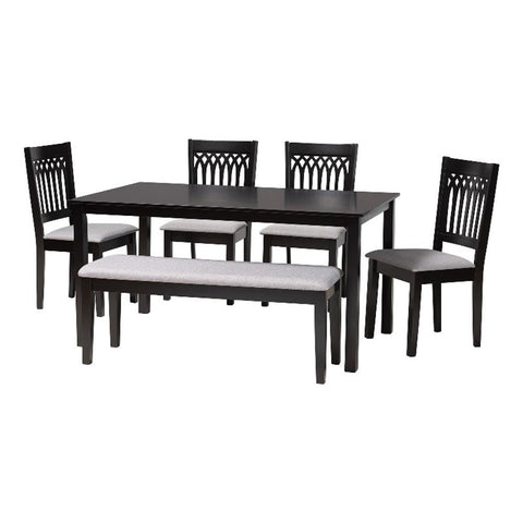 Baxton Studio Genesis Gray Fabric and Dark Brown Wood 6-Piece Dining Set