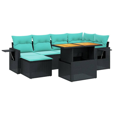 vidaXL Patio Sofa Set with Cushions 7 Piece, Outdoor Sectional Sofa Couch, Patio Conversation Set for Garden Backyard, Black Poly Rattan