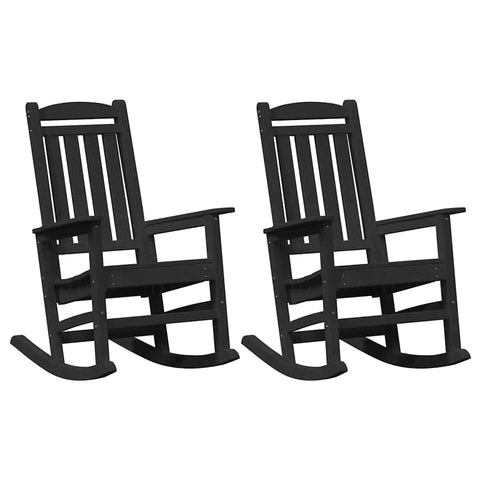 vidaXL Rocking Chair 2 pcs Black 92 x 70 x 108 cm Polyethylene, Garden & Terrace Modern Rocker, Sturdy Outdoor Lounge Chair, Comfy Patio Seating