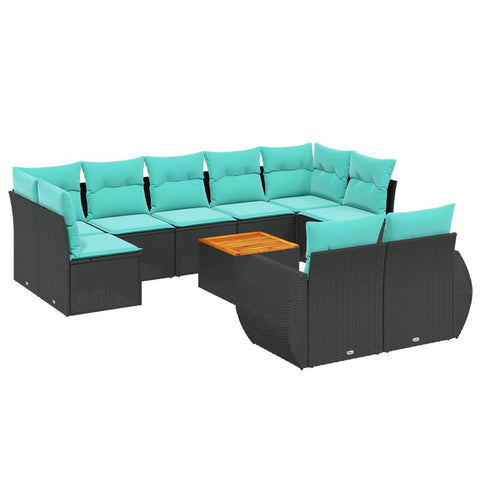 vidaXL 10 Piece Garden Sofa Set with Cushions Black Poly Rattan
